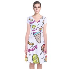 Doodle Cartoon Drawn Cone Food Short Sleeve Front Wrap Dress by Pakrebo