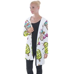 Doodle Cartoon Drawn Cone Food Longline Hooded Cardigan