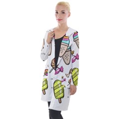 Doodle Cartoon Drawn Cone Food Hooded Pocket Cardigan