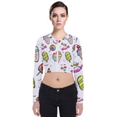 Doodle Cartoon Drawn Cone Food Long Sleeve Zip Up Bomber Jacket by Pakrebo