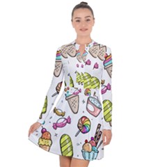 Doodle Cartoon Drawn Cone Food Long Sleeve Panel Dress