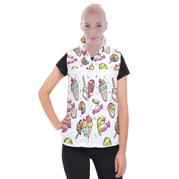 Doodle Cartoon Drawn Cone Food Women s Button Up Vest