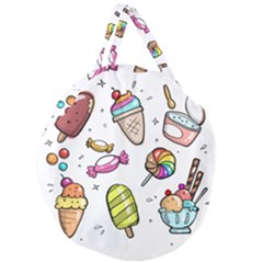 Doodle Cartoon Drawn Cone Food Giant Round Zipper Tote by Pakrebo