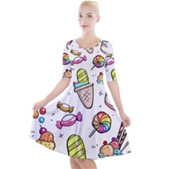 Doodle Cartoon Drawn Cone Food Quarter Sleeve A-line Dress by Pakrebo