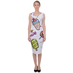 Doodle Cartoon Drawn Cone Food Sleeveless Pencil Dress