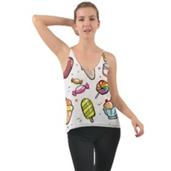 Doodle Cartoon Drawn Cone Food Chiffon Cami by Pakrebo