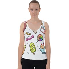 Doodle Cartoon Drawn Cone Food Velvet Tank Top