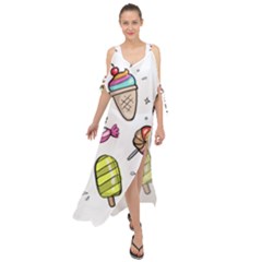 Doodle Cartoon Drawn Cone Food Maxi Chiffon Cover Up Dress