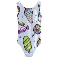 Doodle Cartoon Drawn Cone Food Kids  Cut-out Back One Piece Swimsuit