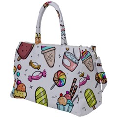 Doodle Cartoon Drawn Cone Food Duffel Travel Bag