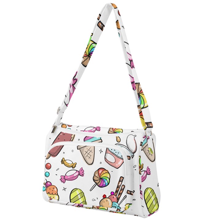 Doodle Cartoon Drawn Cone Food Front Pocket Crossbody Bag