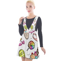 Doodle Cartoon Drawn Cone Food Plunge Pinafore Velour Dress