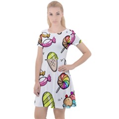 Doodle Cartoon Drawn Cone Food Cap Sleeve Velour Dress 