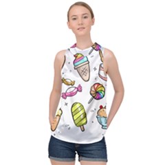 Doodle Cartoon Drawn Cone Food High Neck Satin Top