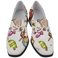 Doodle Cartoon Drawn Cone Food Women s Chunky Heel Loafers