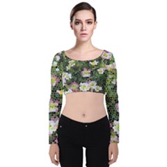 Mosaic Structure Pattern Background Velvet Long Sleeve Crop Top