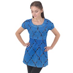 Pattern Structure Background Blue Puff Sleeve Tunic Top by Pakrebo