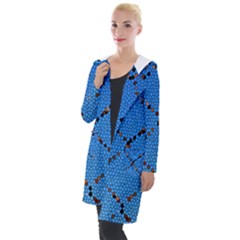 Pattern Structure Background Blue Hooded Pocket Cardigan