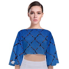 Pattern Structure Background Blue Tie Back Butterfly Sleeve Chiffon Top