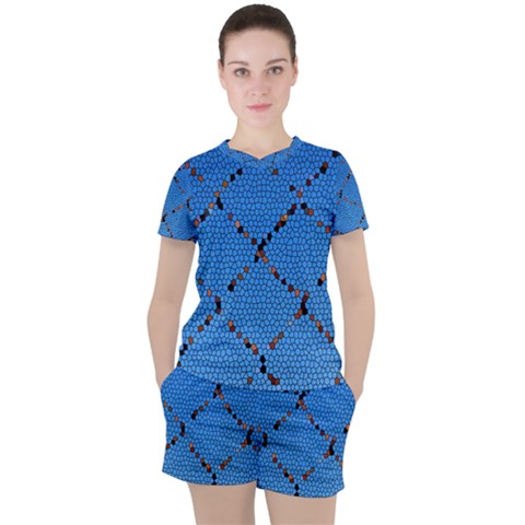 Pattern Structure Background Blue Women s Tee And Shorts Set by Pakrebo