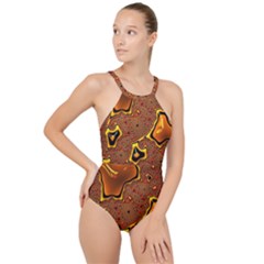 Fractal Julia Mandelbrot Art High Neck One Piece Swimsuit