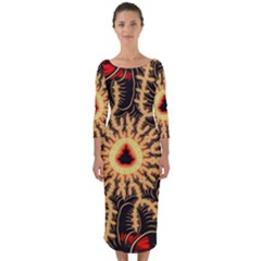 Fractal Julia Mandelbrot Art Quarter Sleeve Midi Bodycon Dress