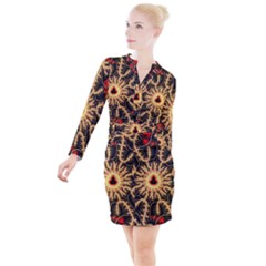 Fractal Julia Mandelbrot Art Button Long Sleeve Dress