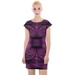 Fractal Magenta Pattern Geometry Cap Sleeve Bodycon Dress