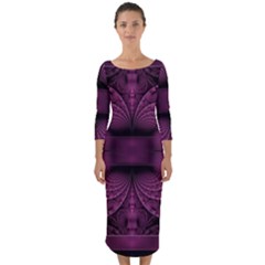 Fractal Magenta Pattern Geometry Quarter Sleeve Midi Bodycon Dress