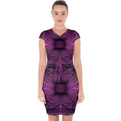 Fractal Magenta Pattern Geometry Capsleeve Drawstring Dress  by Pakrebo