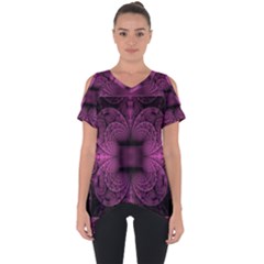 Fractal Magenta Pattern Geometry Cut Out Side Drop Tee by Pakrebo