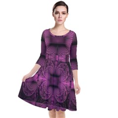 Fractal Magenta Pattern Geometry Quarter Sleeve Waist Band Dress