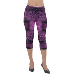 Fractal Magenta Pattern Geometry Lightweight Velour Capri Leggings 