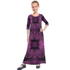 Fractal Magenta Pattern Geometry Kids  Quarter Sleeve Maxi Dress