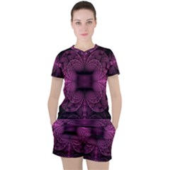 Fractal Magenta Pattern Geometry Women s Tee And Shorts Set