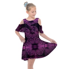 Fractal Magenta Pattern Geometry Kids  Shoulder Cutout Chiffon Dress