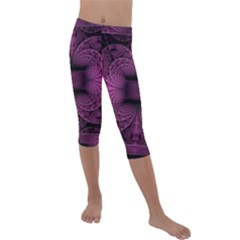 Fractal Magenta Pattern Geometry Kids  Lightweight Velour Capri Leggings 