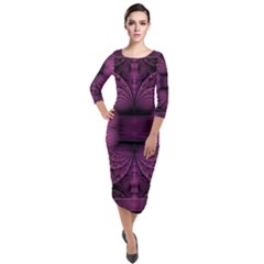 Fractal Magenta Pattern Geometry Quarter Sleeve Midi Velour Bodycon Dress