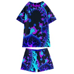 Fractal Pattern Spiral Abstract Kids  Swim Tee And Shorts Set