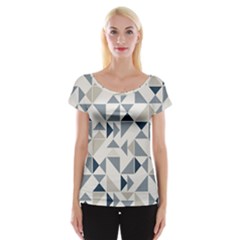 Geometric Triangle Modern Mosaic Cap Sleeve Top by Pakrebo