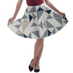 Geometric Triangle Modern Mosaic A-line Skater Skirt by Pakrebo