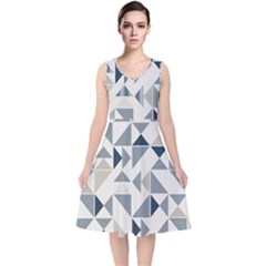 Geometric Triangle Modern Mosaic V-neck Midi Sleeveless Dress  by Pakrebo