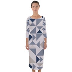 Geometric Triangle Modern Mosaic Quarter Sleeve Midi Bodycon Dress