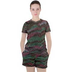 Pattern Structure Background Lines Women s Tee And Shorts Set