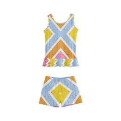 Line Pattern Cross Print Repeat Kids  Boyleg Swimsuit