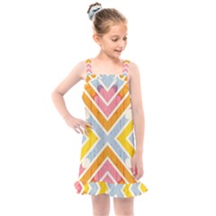 Line Pattern Cross Print Repeat Kids  Overall Dress