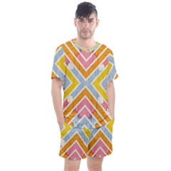 Line Pattern Cross Print Repeat Men s Mesh Tee And Shorts Set