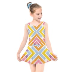 Line Pattern Cross Print Repeat Kids  Skater Dress Swimsuit