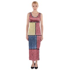 Model Mosaic Wallpaper Texture Fitted Maxi Dress