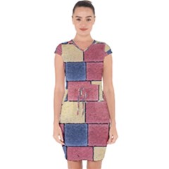 Model Mosaic Wallpaper Texture Capsleeve Drawstring Dress 